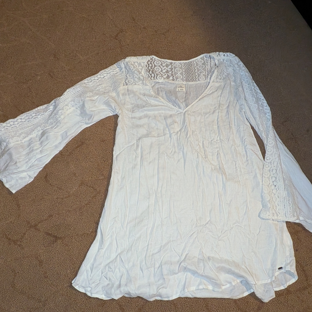 O'Neill White Lace Mini Dress OR LONG TUNIC TOP SHIRT LACE BOHEMIAN BEACH LARGE